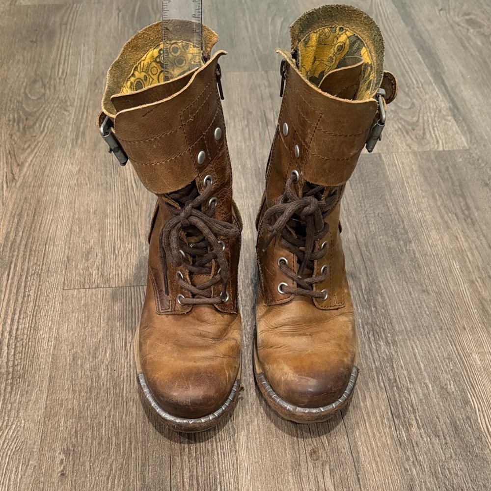 FLY LONDON Lace-Up Distressed Brown Leather Boots